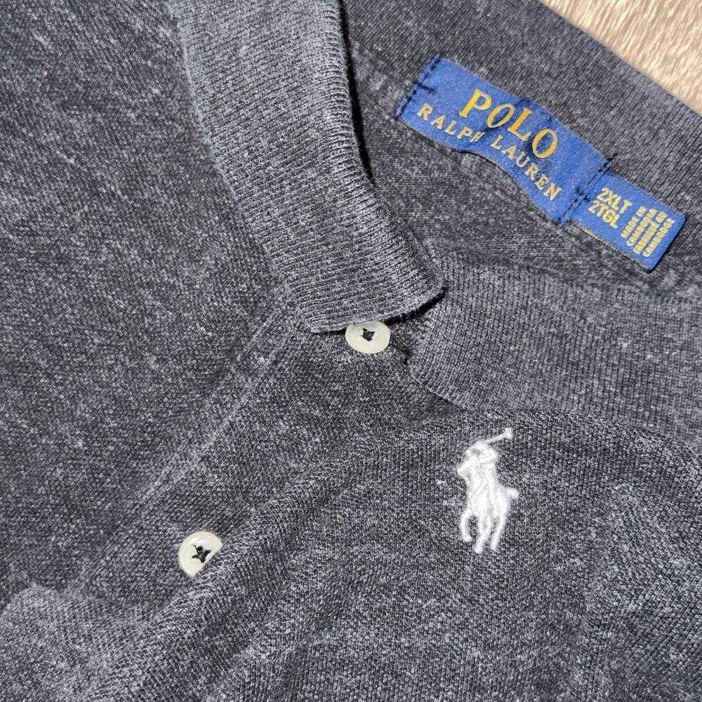 Polo Ralph Lauren Pique Cotton Short Sleeve Polo Men's 2XLT Dark‎ Grey Pony